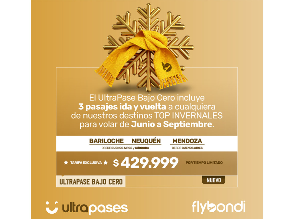 Flybondi lanza "Bajo Cero", su nuevo UltraPase para viajar en invierno con total flexibilidad