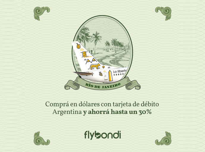 Flybondi suma el pago en dólares con tarjeta de débito para vuelos internacionales.