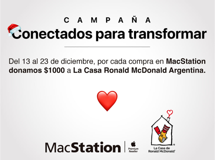 Tecnología con propósito: MacStation y Casa Ronald Argentina se unen esta Navidad en la campaña &quot;Conectados para Transformar&quot;.